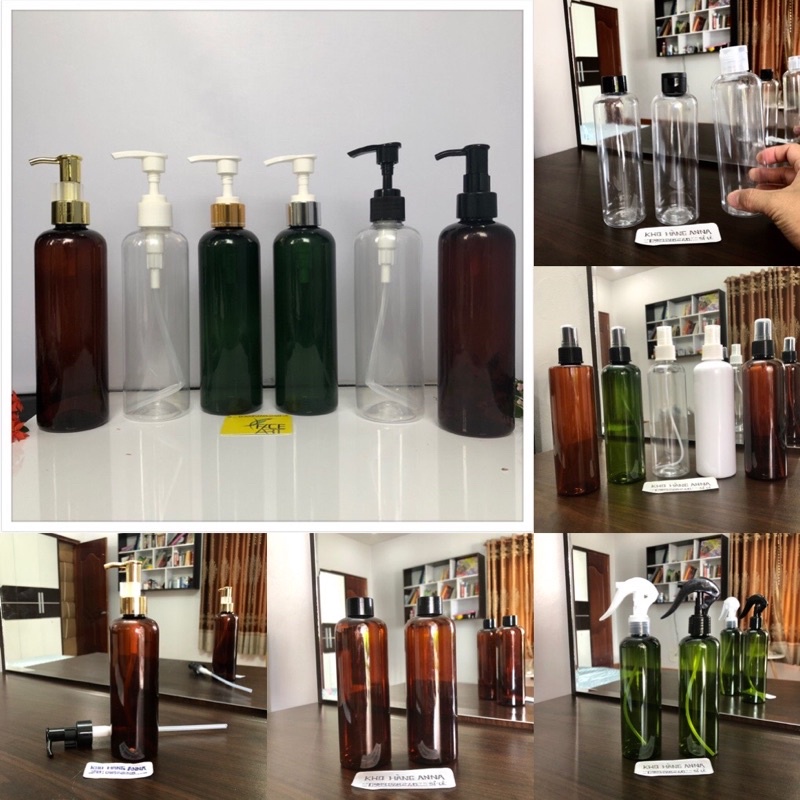 Chai Nhựa Vòi pumb 250ml - Bình nhựa Nâu / Xanh/ trắng/ Trong suốt vòi nhấn nhỏ giọt đựng xà bông Xi vang, Xi bạc