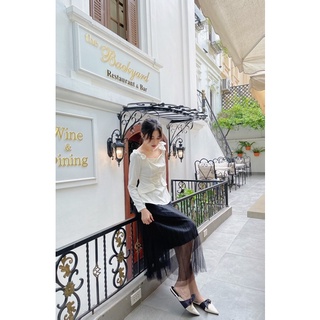 [6SIX closet] Chân váy lưới dập ly FREESIZE
