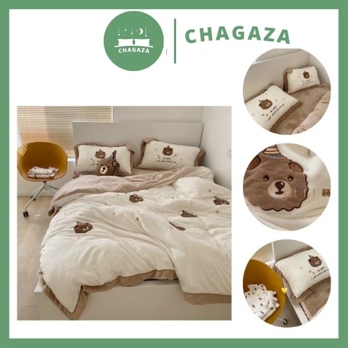 Bộ chăn ga gối Nỉ Nhung Gấu Teddy phiên bản nỉ nhung mịn