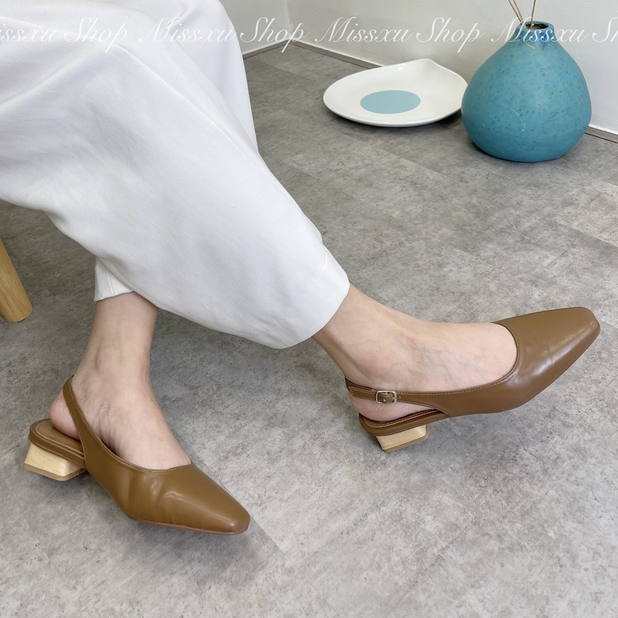 Giày mũi vuông phối gót gỗ 3cm thời trang MYSS - CG176