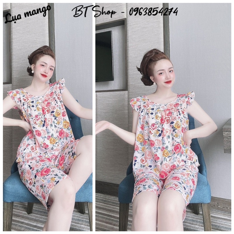 Đồ bộ ngủ mặc nhà lụa mango quần lững hoạ tiết size 2 (57-67kg)