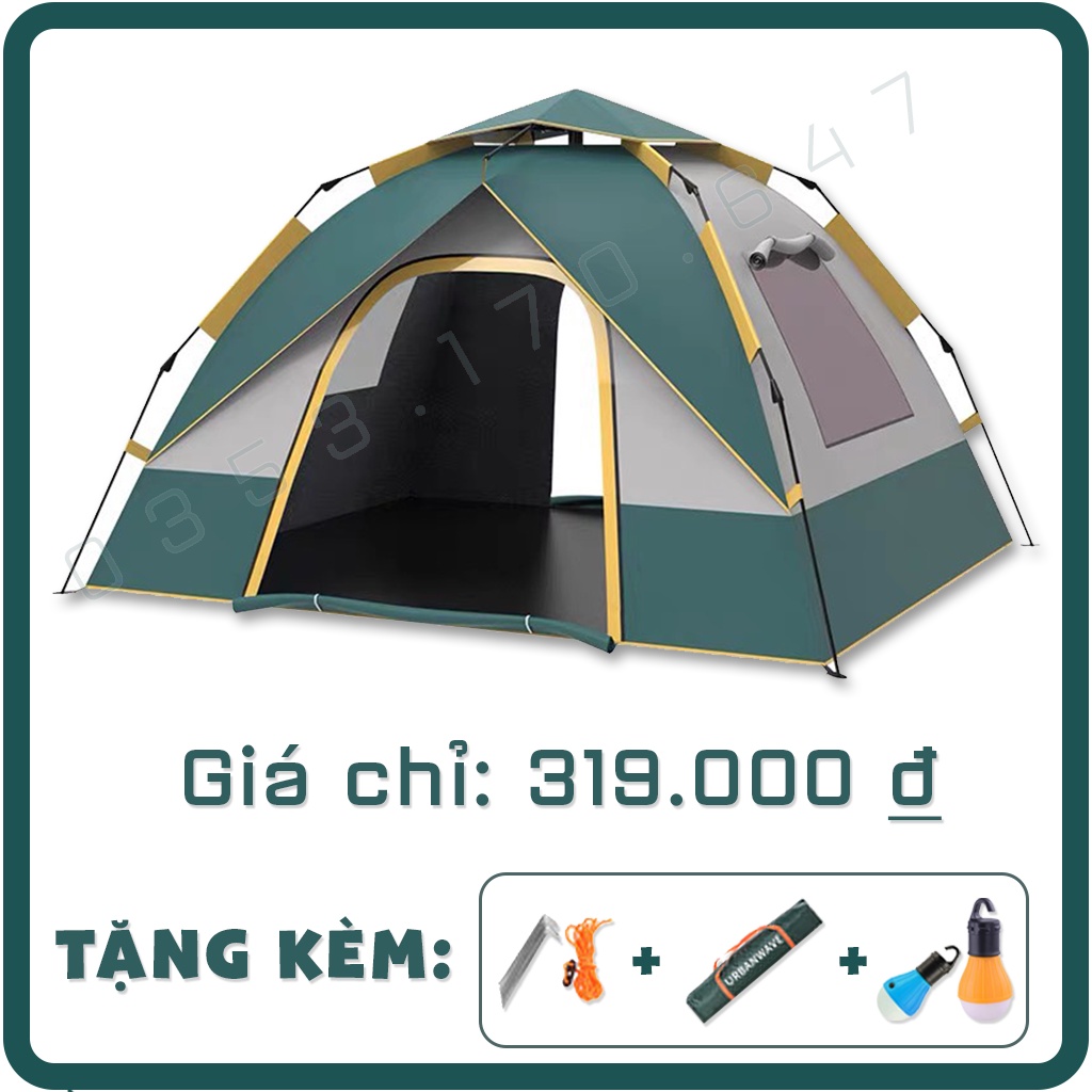 Lều cắm trại, phượt, du lịch, picnic gia đình 4 người chống nước, chống muỗi mưa 2 lớp chất lượng cao Thông Thoáng CT88