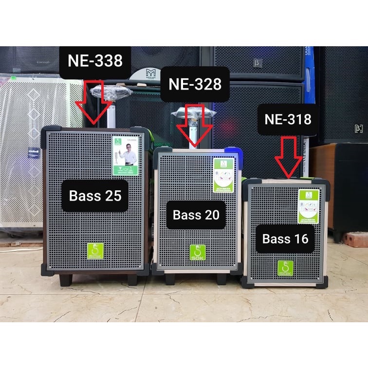 Loa kéo Karaoke Bluetooth SOK NE-318: Phiên bản 2022, Bass 16, Có 2 Micro không dây đi kèm