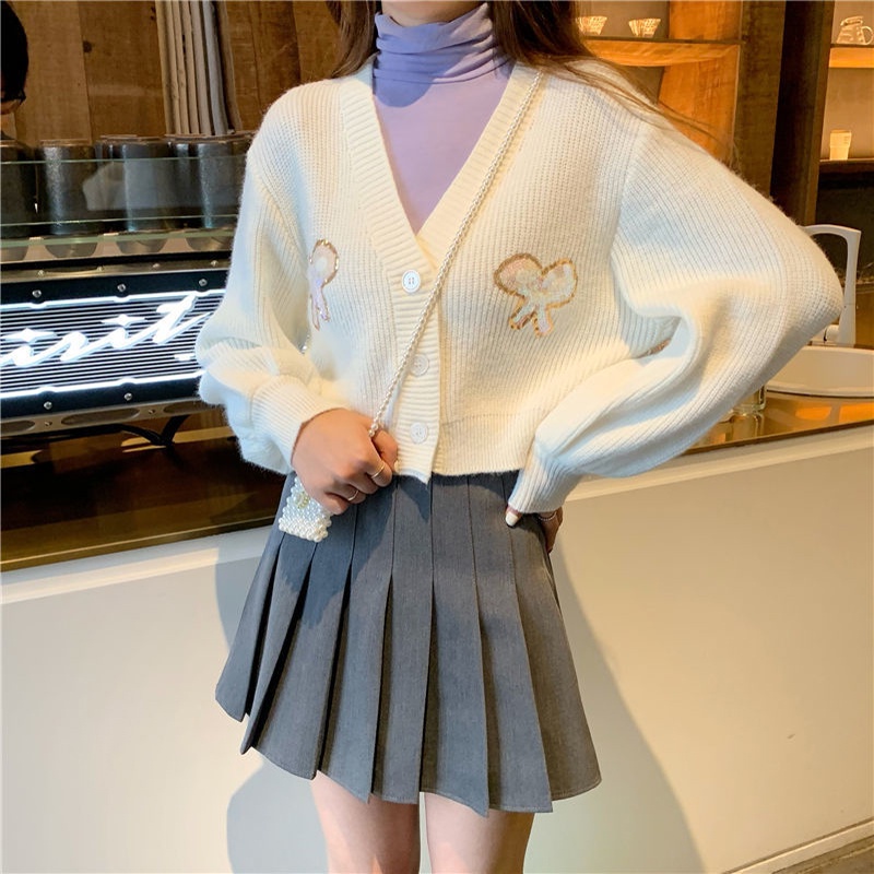 Áo Sweater Tay Dài Dáng Suông Ngắn Màu Tím Dễ Phối Đồ Thời Trang Phong Cách Hàn Quốc
