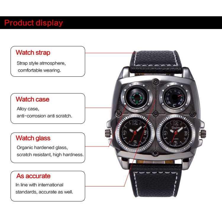 Đồng Hồ Đeo Tay OULM Dây Da Phong Cách Quân Đội Cho Nam