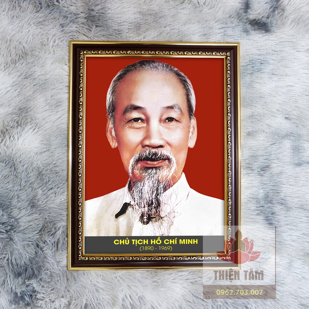 Tranh Bác Hồ 36x48cm chất liệu vải phủ bóng + khung composite xịn xò