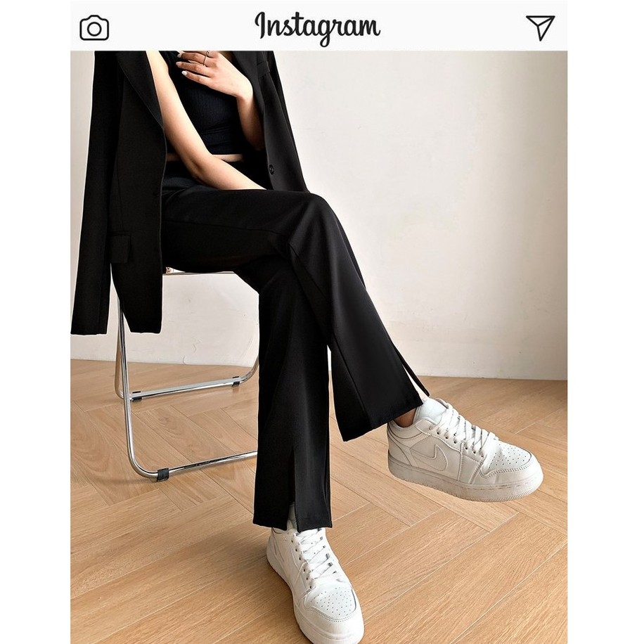 Quần Dài Lưng Cao Ống Rộng Xẻ Tà Cá Tính Cho Nữ | BigBuy360 - bigbuy360.vn