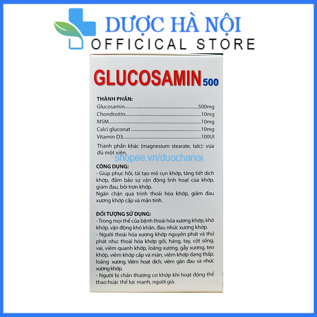 Viên xương khớp Glucosamin 500mg bỏ sung canxi d3 giảm đau nhức mỏi xương khớp , chống thoái hóa Hộp 100 viên