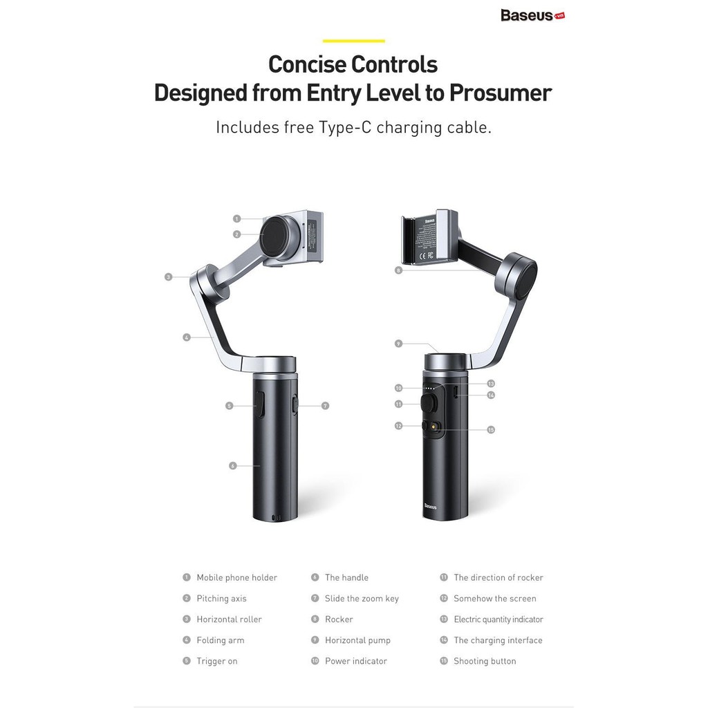 Gậy gimbal chống rung xếp gọn Baseus Control Smartphone Handheld Folding Gimbal Stabilizer | BigBuy360 - bigbuy360.vn