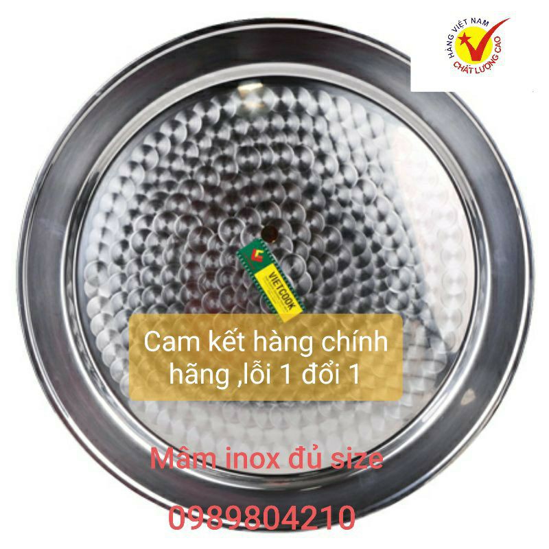 Mâm inox tròn ,mâm tròn inox ,mâm cơm inox ,mâm vành 304 đủ size 52,56(KHÔNG RỈ CHÍNH HÃNG VIETCOOK MADE VN)