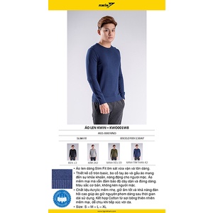 Áo len dài tay nam KWIN KWO001W8 cổ tròn, mỏng, cotton pha mềm mịn, nhẹ xốp, màu sắc dễ mặc
