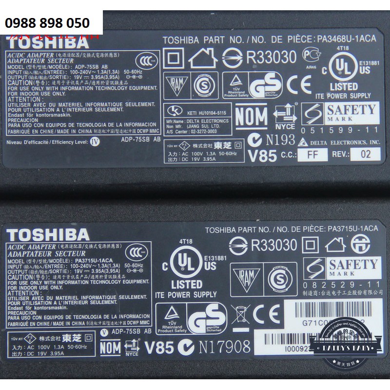 SẠC LAPTOP TOSHIBA 19V 3.95A zin bóc máy