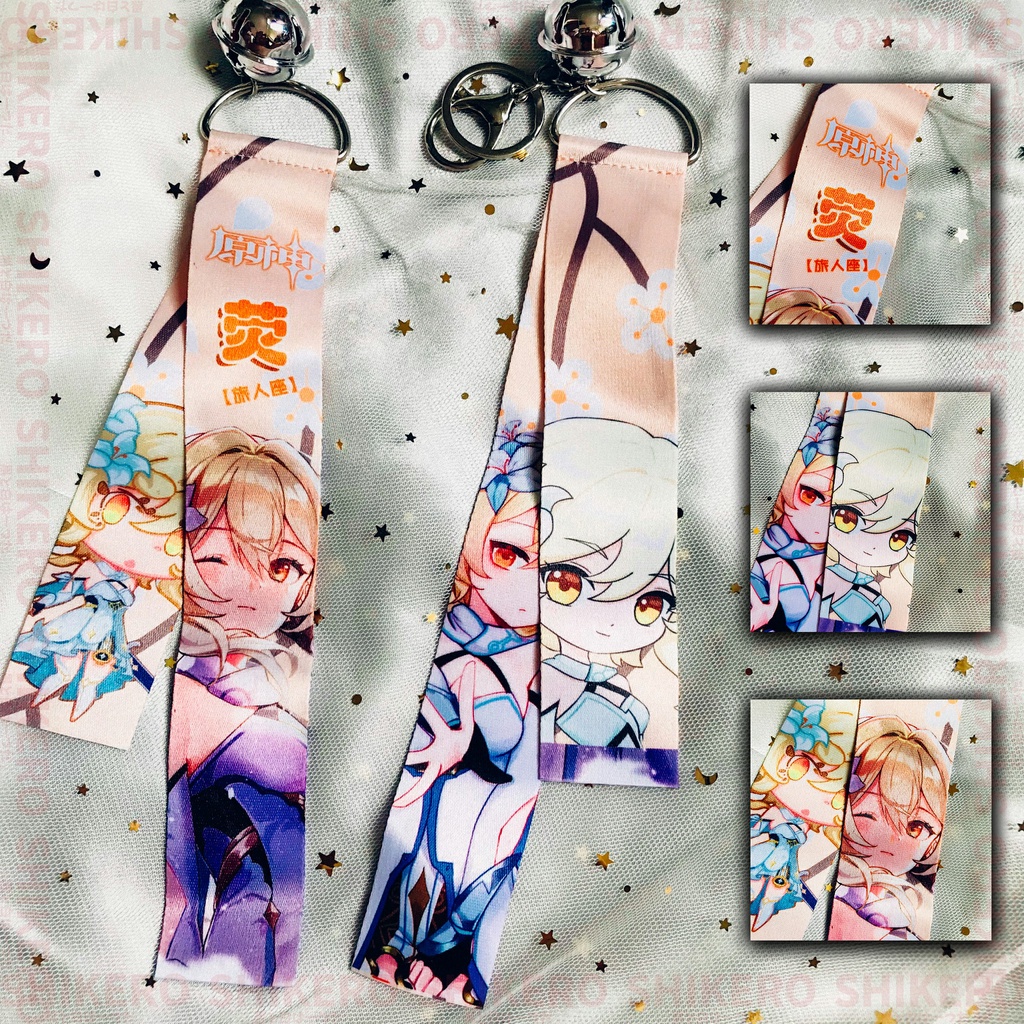 Móc khóa game Genshin Impact dây vải có kèm theo chuông