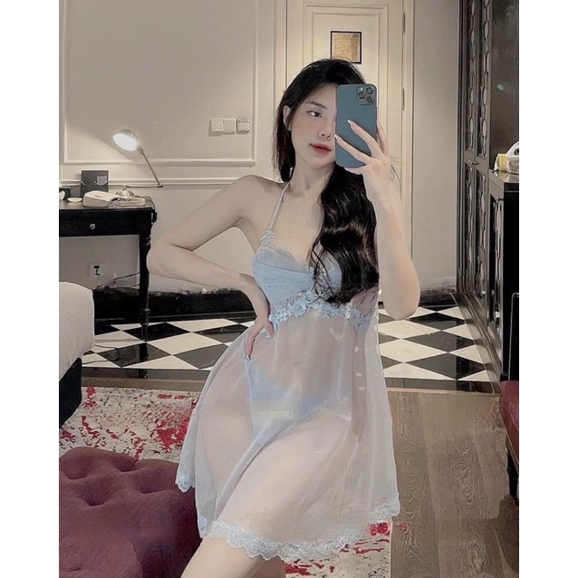 ♥️Hàng QC♥️Váy ngủ 2 dây lưới ren,_Thanhhien997_voan cao cấp xuyên thấu 380.