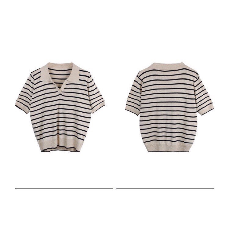 Áo len nữ ngắn tay cổ bẻ kẻ sọc ngang Thu ĐÔNG phong cách Hàn Quốc xinh xắn hàng Quảng Châu Loại 1 2021 K4-D7 | BigBuy360 - bigbuy360.vn
