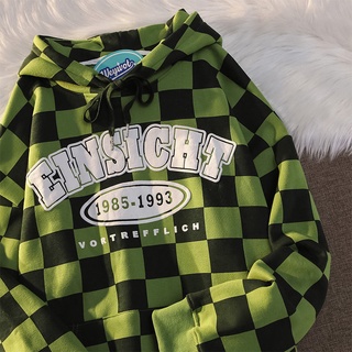 Áo hoodie in họa tiết caro 3 màu phong cách vintage cho nam và nữ