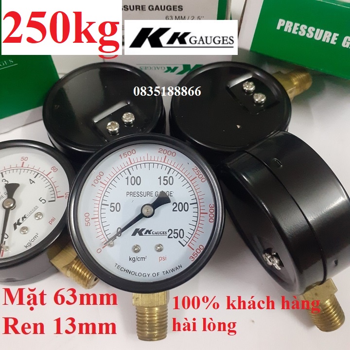 Đồng hồ đo áp suất áp lực khí nén hơi nước 250kg KKGauges