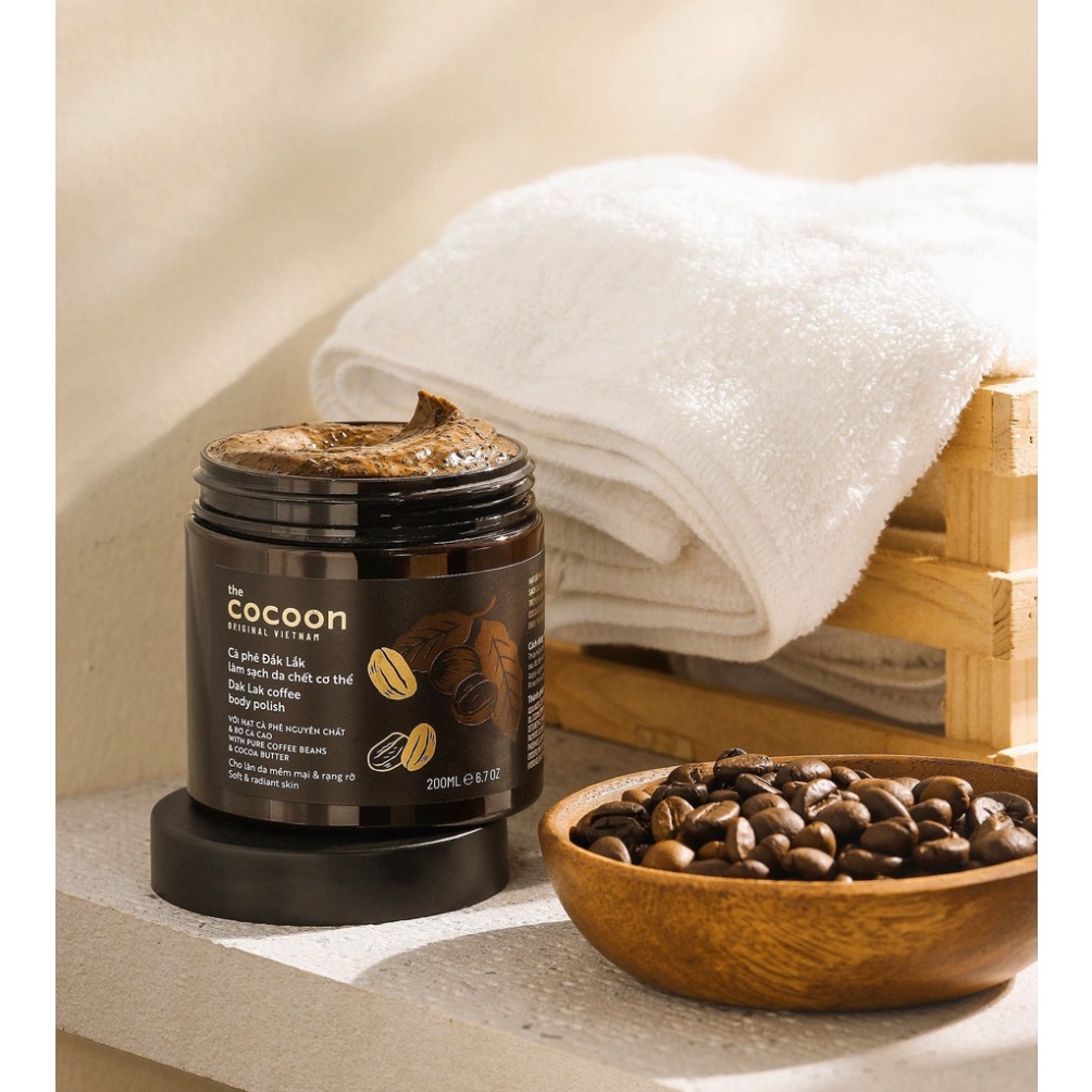 Tẩy da chết ❤️𝑭𝒓𝒆𝒆𝒔𝒉𝒊𝒑❤️ Cà phê Đắk lắk làm sạch da chết COCOON 200ml (Dak lak coffee body polish)