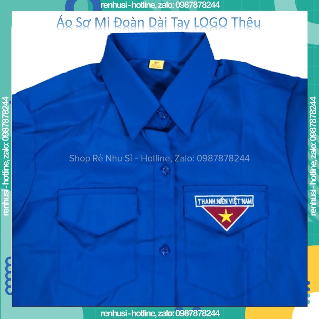 Áo đoàn thanh niên dài tay Logo Thêu, áo sơ mi đoàn Logo Thêu
