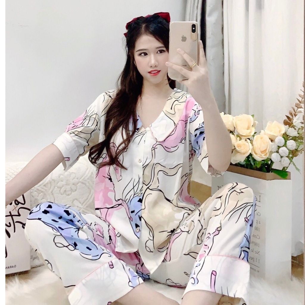 Đồ Ngủ Pijama, Đồ Ngủ nữ lụa cao cấp mềm mại xinh xắn &lt; 60kg