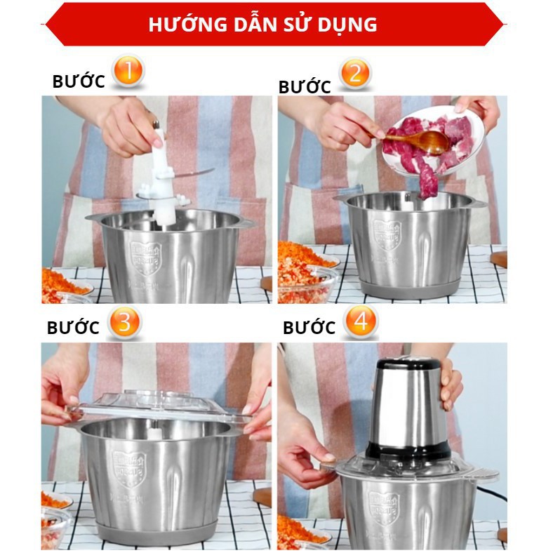 Máy xay đa năng- xay tỏi ớt thịt cá trong gia đình KINOSUN công suất 300W siêu khỏe, Cối Inox 2L chịu nhiệt tốt
