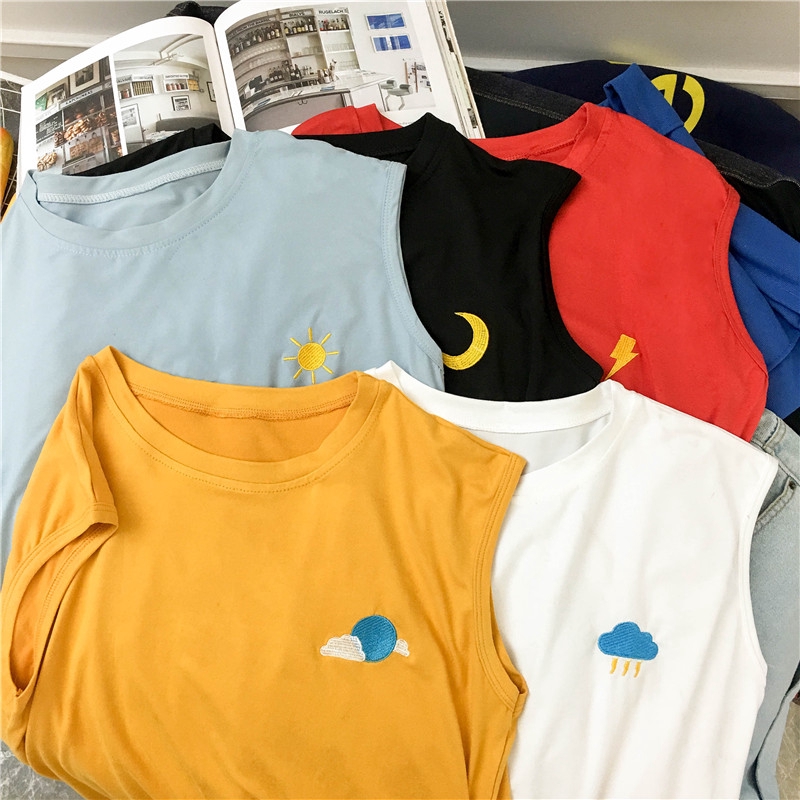 Áo Croptop sát nách hoạ tiết thêu thiết kế dáng rộng thoải mái