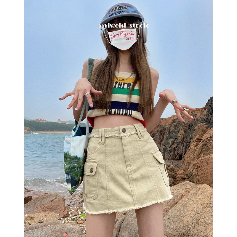 Chân Váy Denim Ngắn Phong Cách Retro Thời Trang Hàn Quốc Dành Cho Nữ