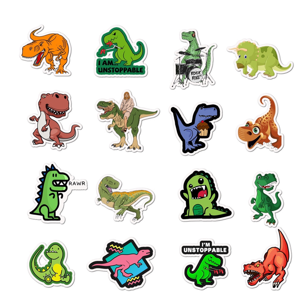Set 50 sticker khủng long vui nhộn chống thấm nước dán trang trí điện thoại/ laptop/ ván trượt/vali
