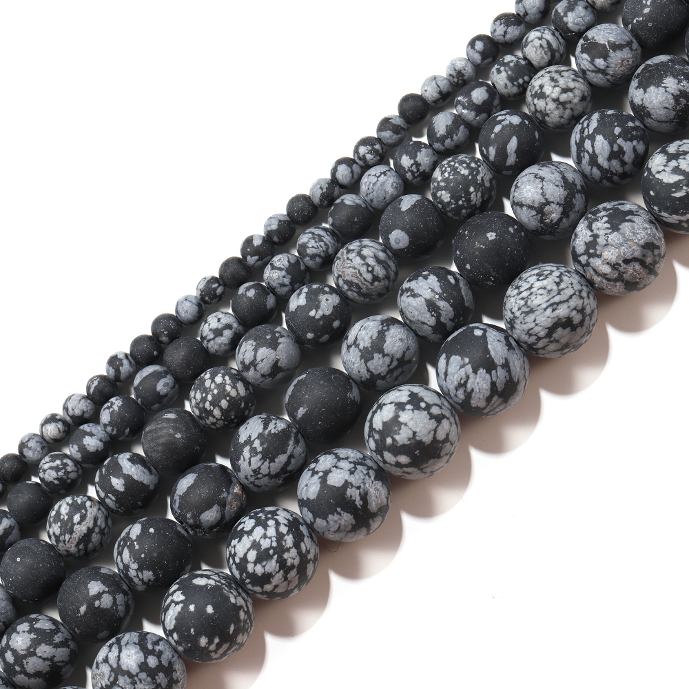 Chuỗi Hạt Đá Obsidian Tròn Bông Tuyết Tự Nhiên 4 / 6 / 8 / 10mm Làm Trang Sức Vòng Tay