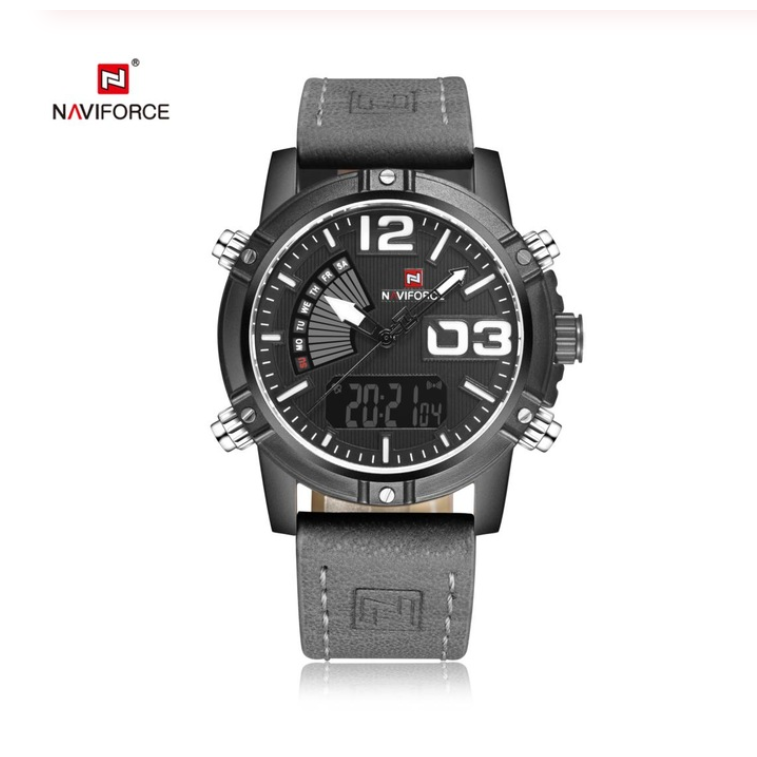 NAVIFORCE NF9095 Men Sport Fashion Leather Band Analog Digital Watch