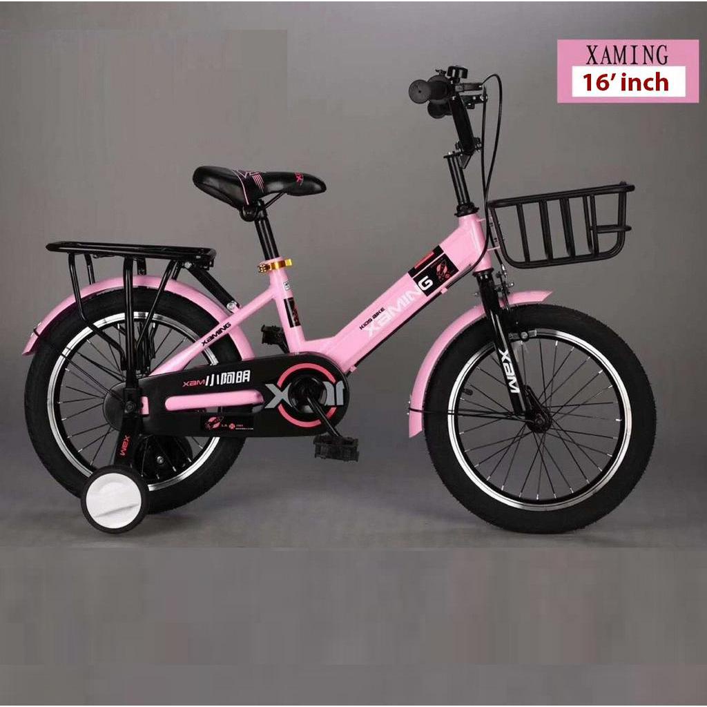 Xe Đạp Trẻ Em Thể Thao Xaming Size 16 inch phù hợp cho bé 4-8 tuổi, có giỏ gác baga và hai bánh phụ