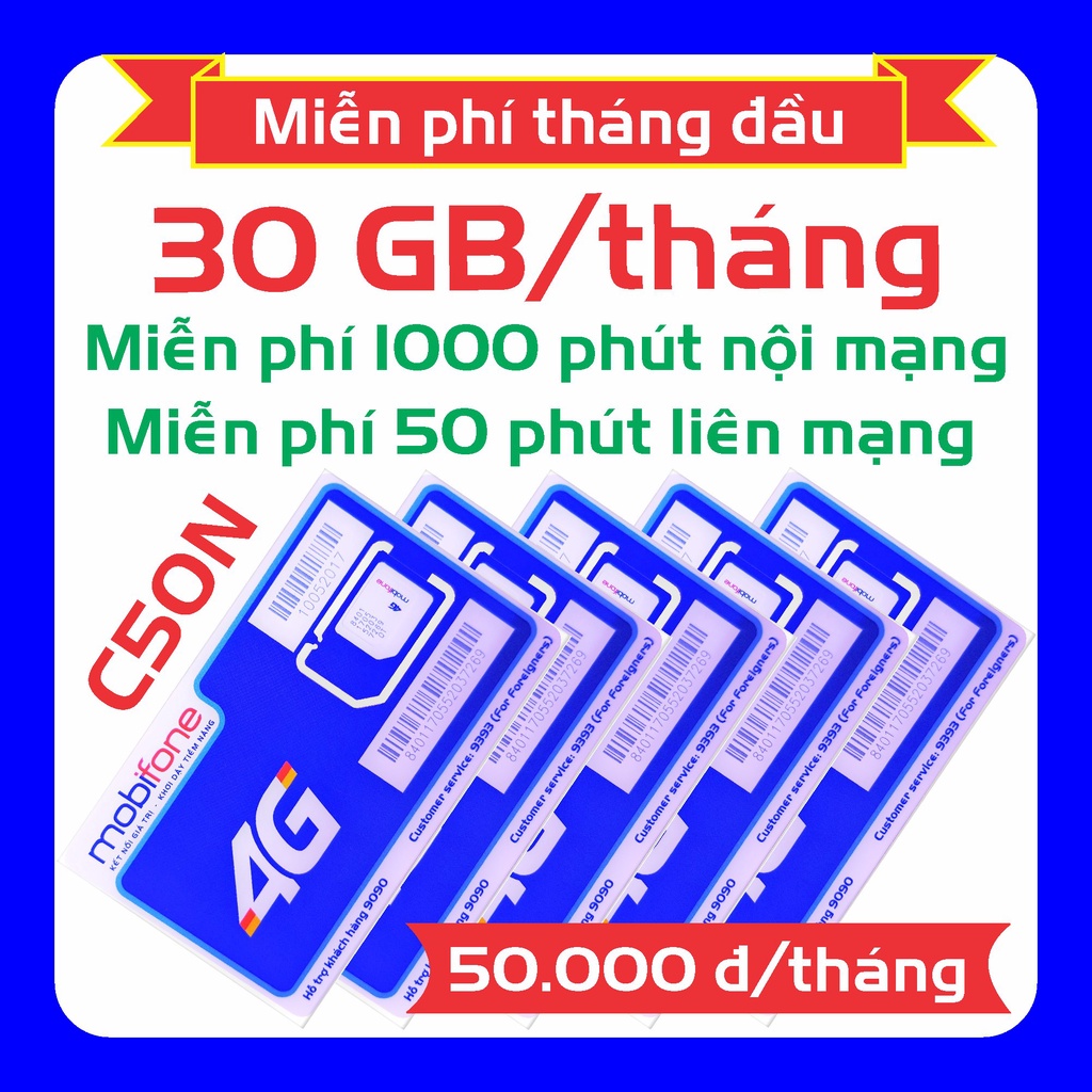 [Tặng 30 ngày sử dụng] Sim 4G Mobi C50N, gói cước siêu rẻ, data khủng