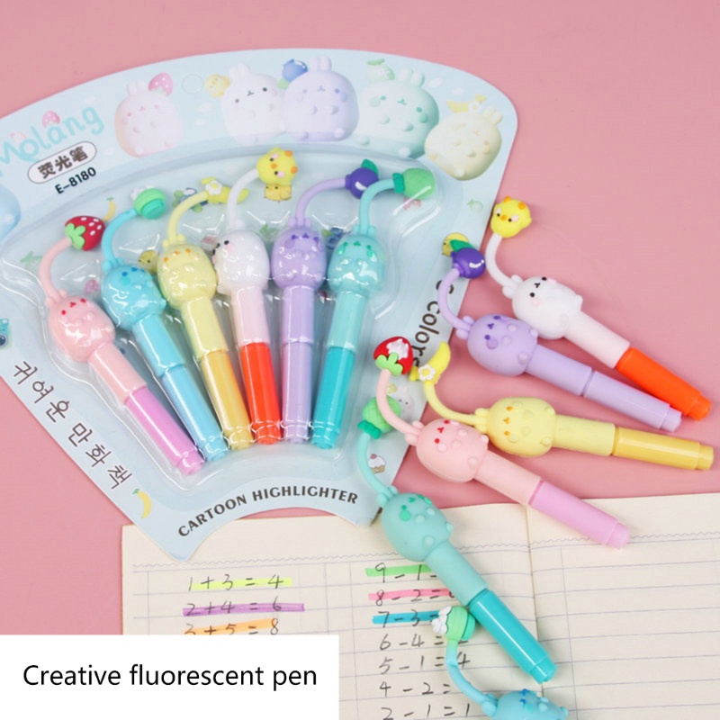 Bộ 6 Bút Dạ Quang Mini Hình Thỏ Hoạt Hình Đáng Yêu