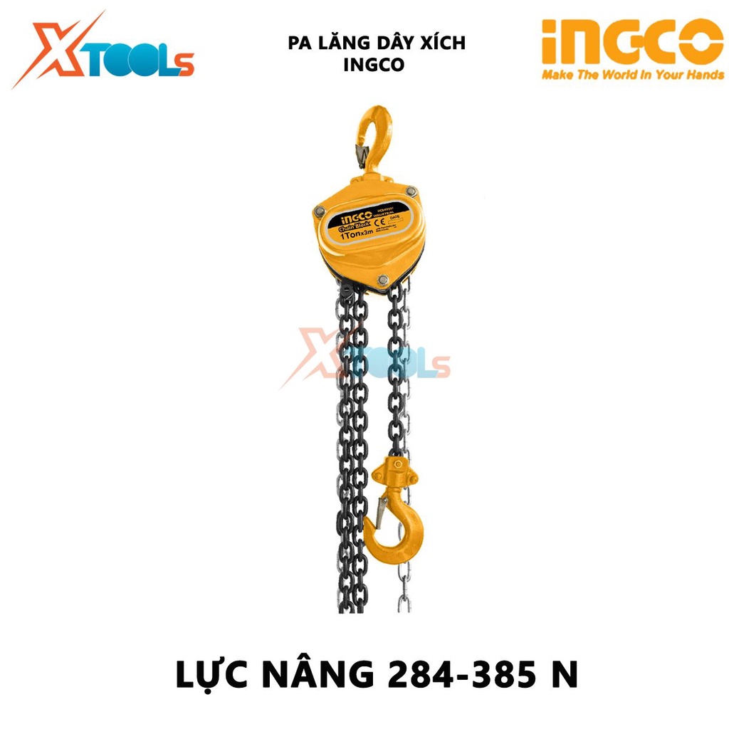 Pa lăng 1 dây xích INGCO HCBK0201 Bá lăng xích Trọng lượng nâng 1-3 tấn Độ cao nâng 3m khoảng cách từ đỉnh móc đến móc t