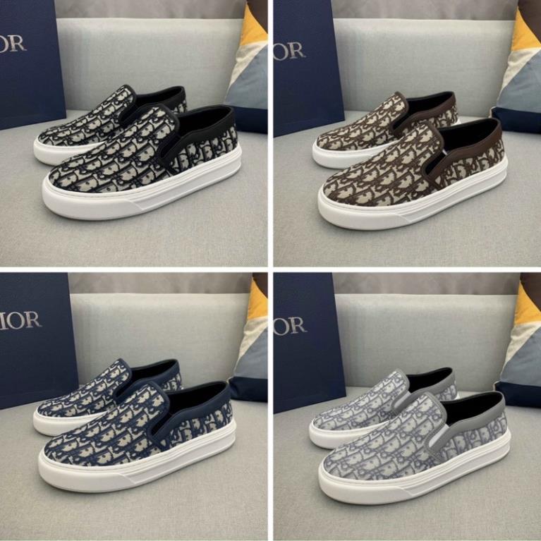 Giày Slipon CD Nam Da Bọc Vải Dệt Vân Chữ Thổ Cẩm TLA