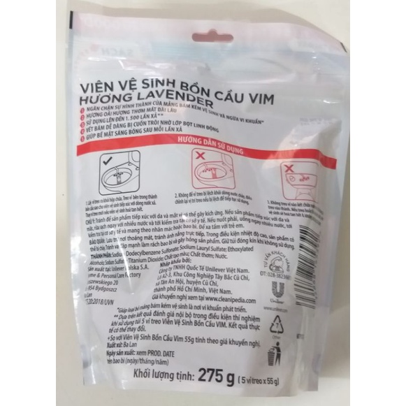 Combo 5 Vỉ Viên Tẩy Bồn Cầu VIM POWER 5 Hương Oải Hương 55G×5