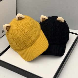 Mũ Len Dệt Kim Đính Tai Hoạt Hình Phong Cách Hàn Quốc Thời Trang Thu Đông Cho Nữ