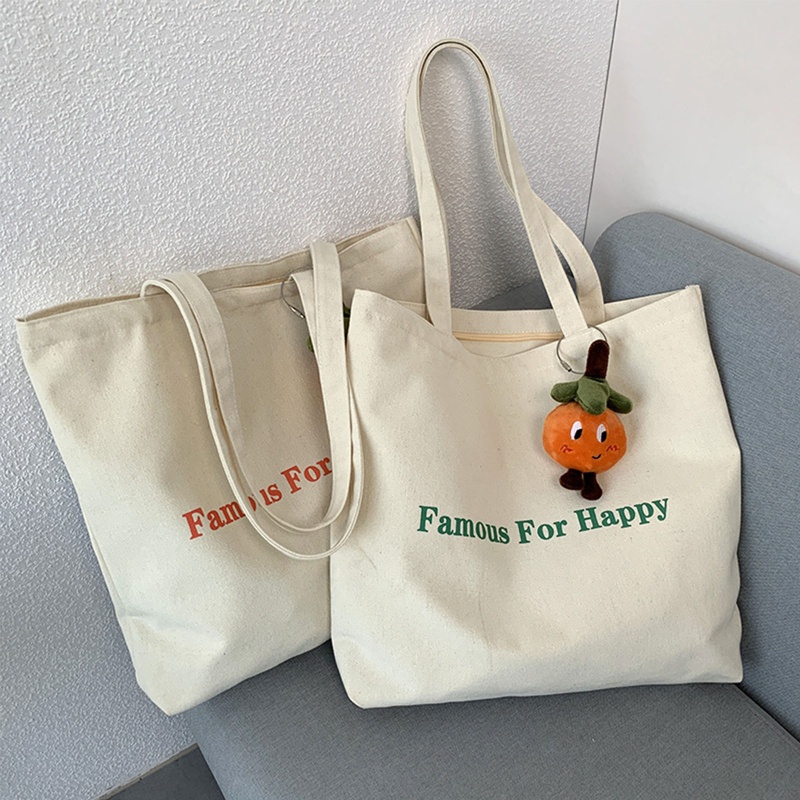 Túi Tote Bằng Vải Canvas Màu Trơn Có Khóa Kéo Tiện Dụng