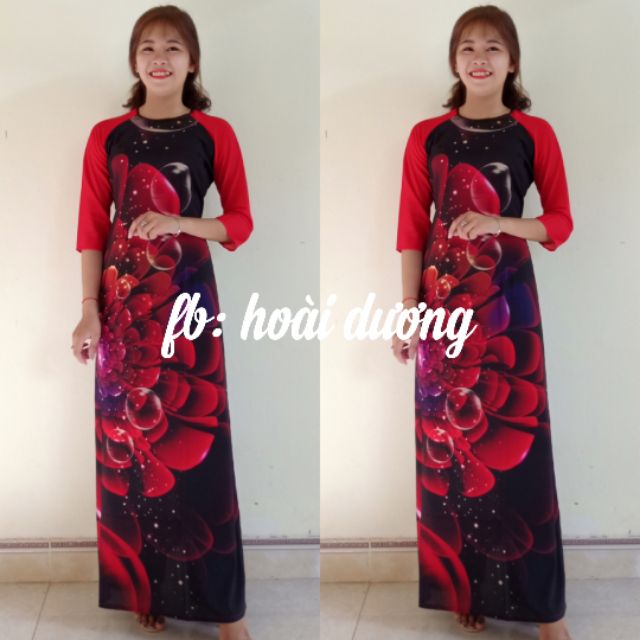 áo dài tay đỏ họa tiết
