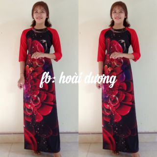 Áo dài tay đỏ họa tiết