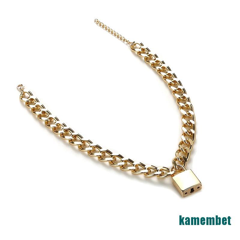 (new)Vintage Chunky Thick Link Chain Necklace For Women Gold Color Padlock Pendants