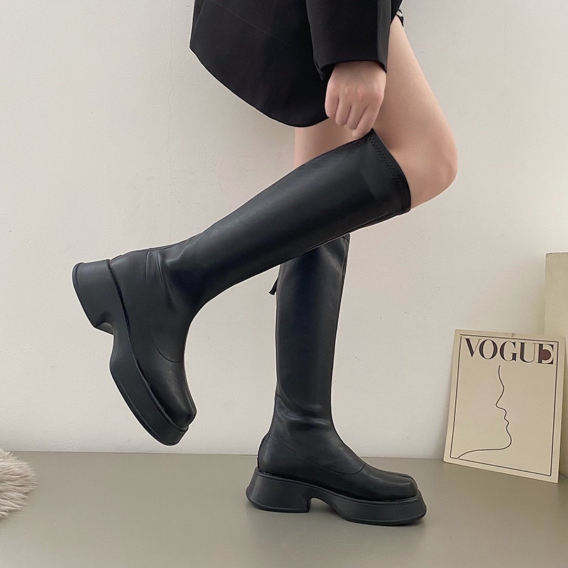 Bốt Đùi Nữ Cao Cổ Có Khoá Đế Dày Mũi Vuông - mã B30