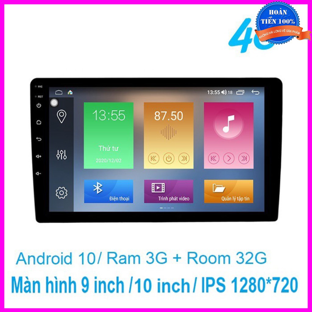 Màn hình DVD android 10.0, 4G, Wifi, Ram 3G, Rom 32G. Hàng cao cấp - Màn hình Qled 9 và 10 inch