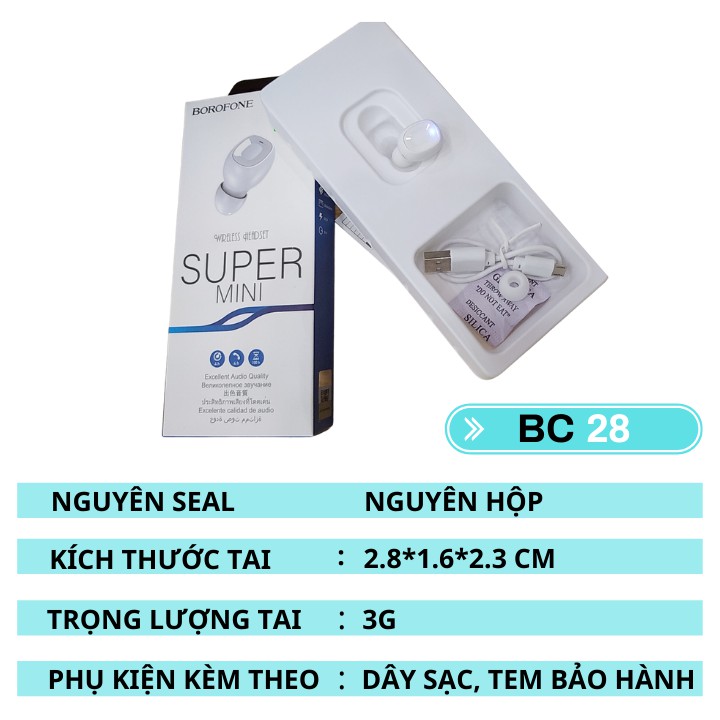 Tai Nghe Bluetooth Mini⚡️BOROFONE BC28 ✔Âm Chất ✔Pin Khủng ✔Nghe Gọi 5 Tiếng [BẢO HÀNH ĐỔI MỚI] - HunaStore