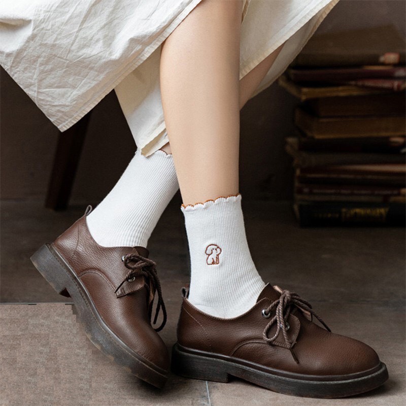 Tất bèo nhún nữ thêu hình chú cún dễ thương vớ chân dài phong cách Nhật Hàn cute đáng yêu thời trang LUMINA TD032