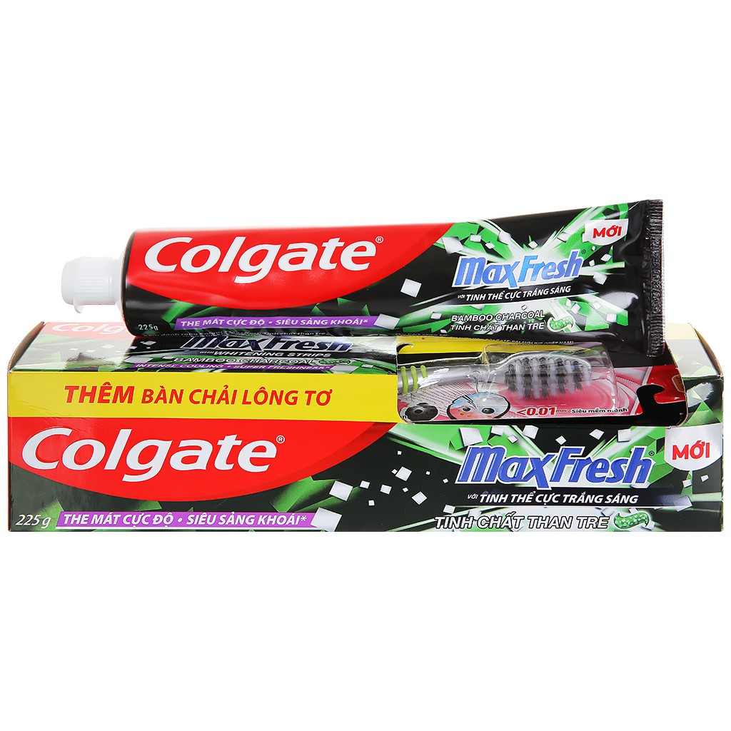 Kem đánh răng Colgate MaxFresh Tinh Chất Than Tre 225g tặng kèm Bàn chải đánh răng Colgate Slim Soft