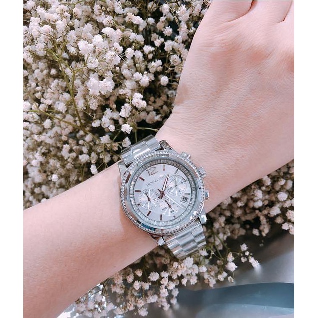Đồng Hồ Nữ Michael Kors Heidi Chronograph Crystal Silver MK6062