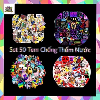 Set 50 Tem Dán Sticker Trang Trí Xe Máy, Mũ Bảo Hiểm, Vali, Laptop