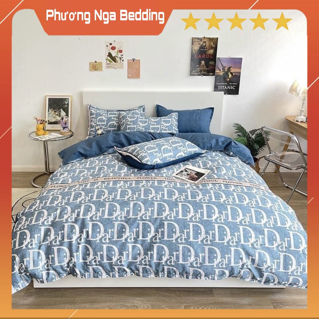 Bộ Chăn Ga Gối Cotton poly Dior Xanh Thời Thượng Trẻ Trung