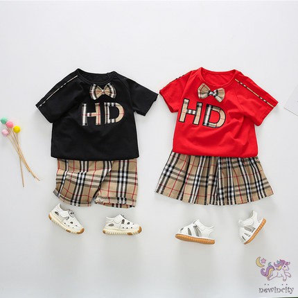 Set Áo Thun Tay Ngắn &amp; Quần Short Caro Cho Bé